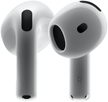 ฮาร์ดแวร์ AirPods 4, แสดงมุมมองด้านหน้าและด้านหลังที่แสดงให้เห็นถึงดีไซน์ใหม่