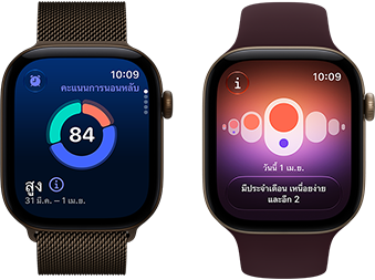 Apple Watch Series 12, ตัวเรือนอะลูมิเนียม, สีบรอนซ์เข้ม, กราฟวงกลมคะแนนการนอนหลับ, Digital Crown, สายแบบ Milanese Loop, สีบรอนซ์เข้ม