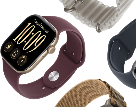สายสำหรับ Apple Watch Series 11 ได้แก่ สายแบบ Sport Band สีม่วงควันหมอก, สายแบบ Ocean Band สีน้ำเงินแองเคอร์บลู, สายแบบ Alpine Loop สีฟ้าอ่อน