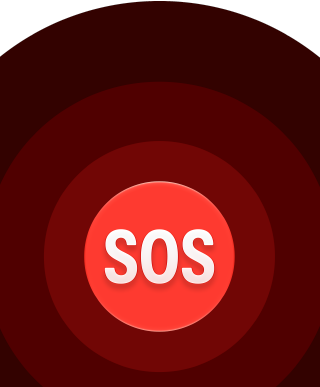 ไอคอน SOS ฉุกเฉิน, วงกลมสีแดงที่ซ้อนกันหลายชั้นซึ่งมีตัวอักษร SOS สีขาวอยู่ตรงกลาง
