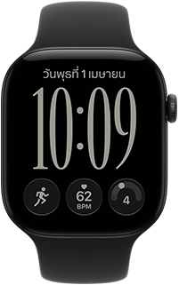Apple Watch Series 12, ตัวเรือนอะลูมิเนียม, สีดำ, หน้าปัดนาฬิกา Responsive Art, สายแบบ Sport Band, สีดำ
