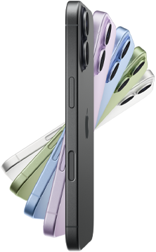 iPhone 17, ภายนอกด้านข้าง, 5 สี: ดำ ลาเวนเดอร์ ฟ้าหมอก เขียวเสจ และขาว