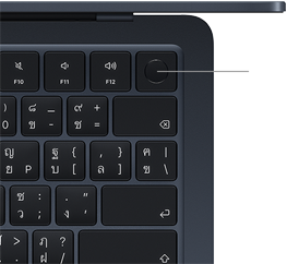 คีย์บอร์ดของ MacBook Air, ด้านขวาบน, แสดงตำแหน่งของปุ่ม Touch ID