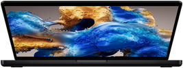 MacBook Pro ที่เปิดกางอยู่เล็กน้อยเผยให้เห็นหน้าจอสีสันสวยงาม