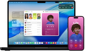 MacBook Pro รุ่น 14 นิ้ว และ iPhone 16 โดย iPhone กำลังโทรหาผู้ติดต่อที่ชื่อ Luis ในขณะที่ MacBook Pro แสดงการโทรเดียวกันในแอปโทรศัพท์