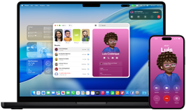 MacBook Pro รุ่น 14 นิ้ว และ iPhone 16 โดย iPhone กำลังโทรหาผู้ติดต่อที่ชื่อ Luis ในขณะที่ MacBook Pro แสดงการโทรเดียวกันในแอปโทรศัพท์