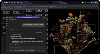 MacBook Pro พร้อมจอภาพ PROLED XDR, สีดำสเปซแบล็ค, หน้าจอแสดงการสร้างภาพโดยใช้ TouchDesigner และ LM Studio